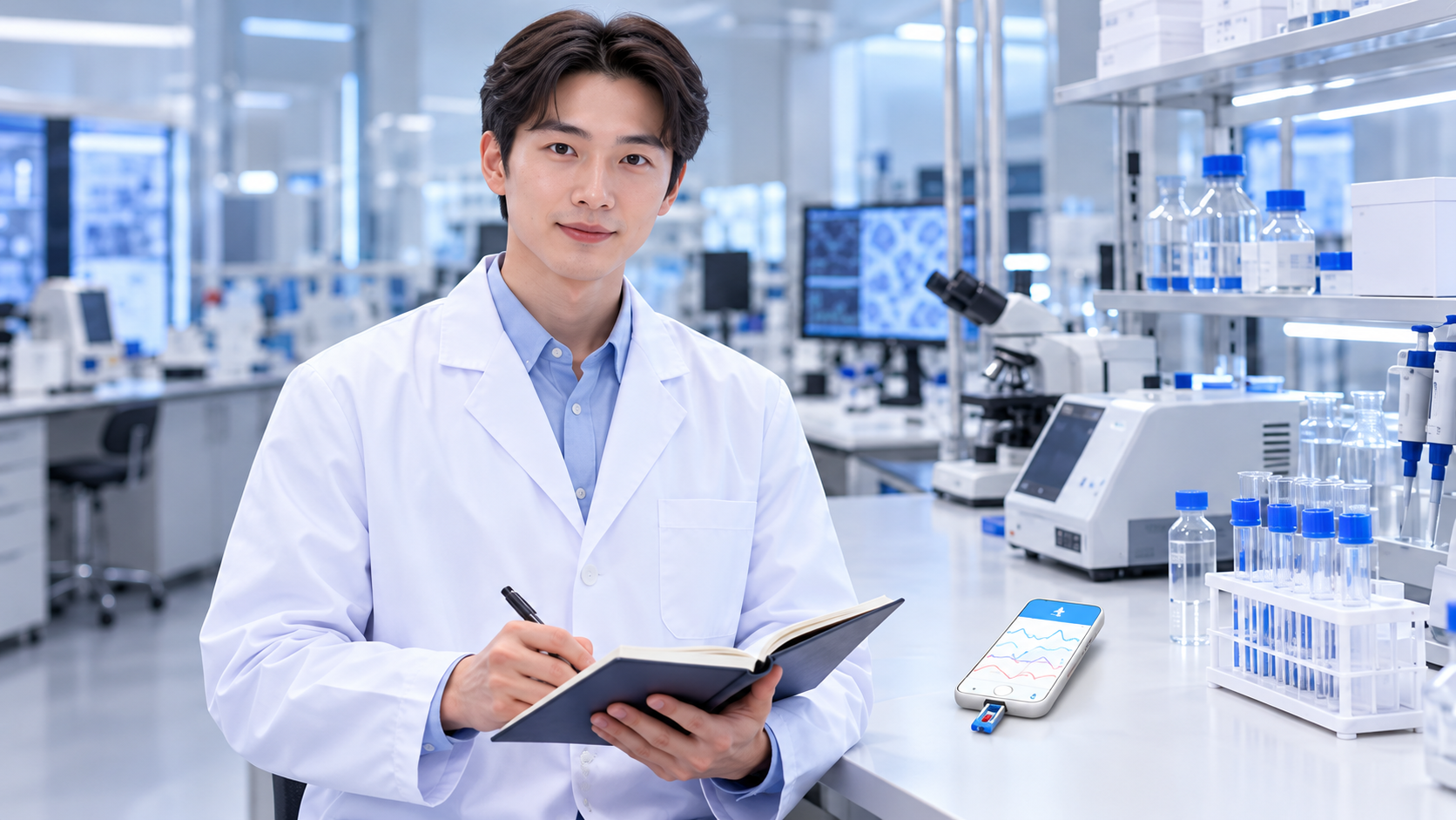 Researcher developing a medical-device concept in a laboratory